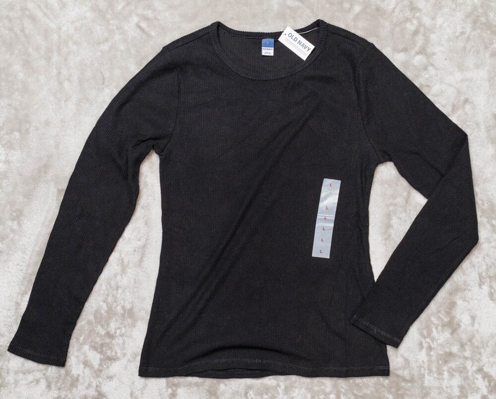 Old Navy Black Fitted Brushed Cotton Blend Long Sleeve Top Womens Size L
